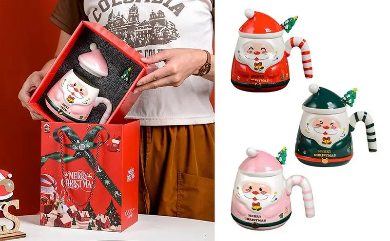 

Christmas Santa Mugs portable creative Cartoon coffee cup reuseable decorative Santa Claus Ceramic Cup Hand-painted Water Cup