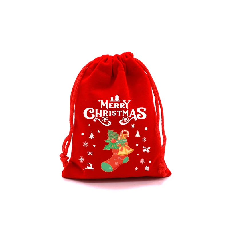 Christmas Gift Bags 4Pcs/Lot Christmas Velvet Bags 9x12 10x16 13x18cm Drawstring Pouch Xmas Candy Gift Bag Happy New Year Merry Christmas