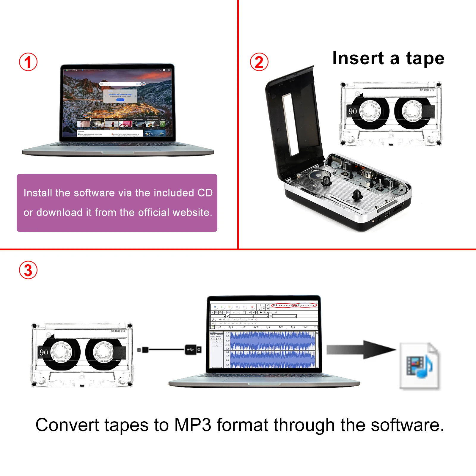 Cassette player walkman portable speaker multiple power supply methods digitizes music to MP3 function