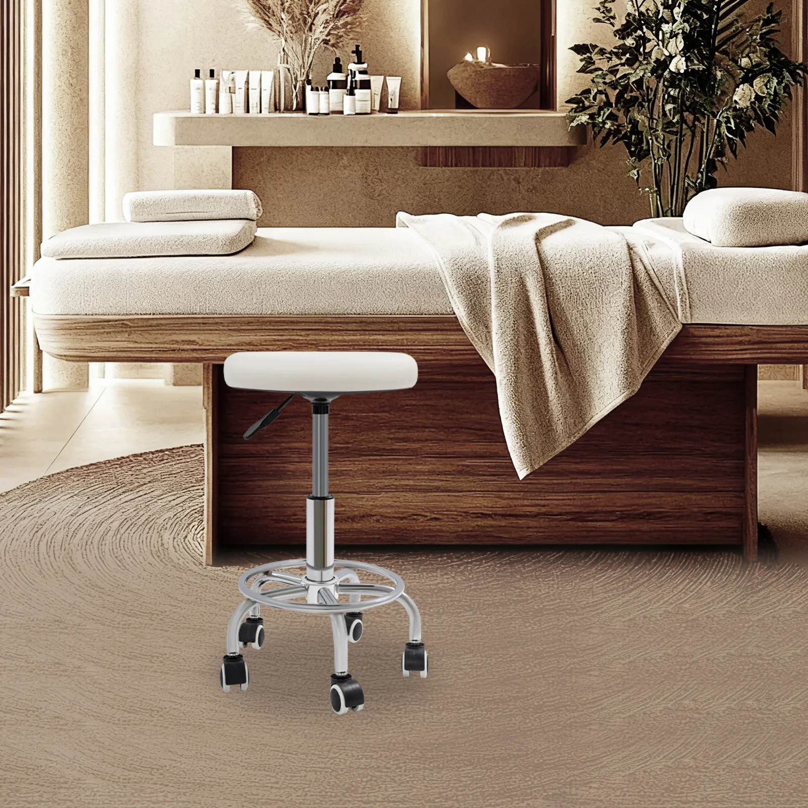 Rollhocker, höhenverstellbarer runder Hocker mit drehbaren Rädern, 360° ° Drehbare 330 Pfund Last für Home Office Salon Spa Tattoo – Detail 3