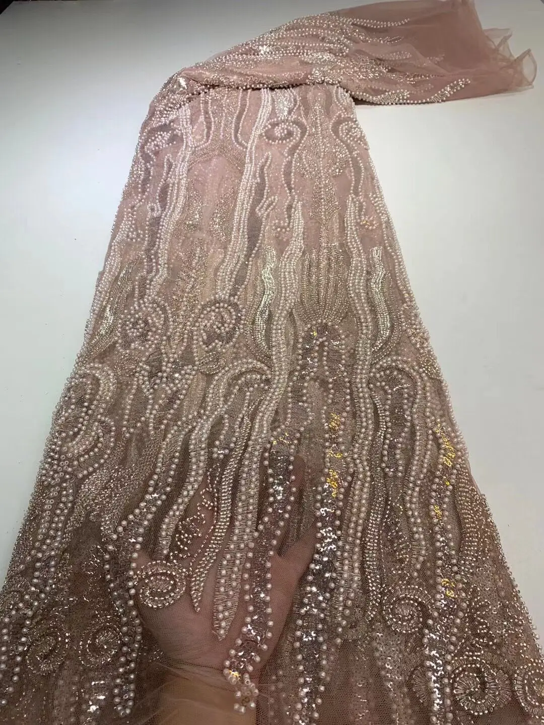 

African Lace Fabric L-1101289 High Quality French Tulle Lace Embroidery Nigerian Sequins and beads Net Lace Fabric
