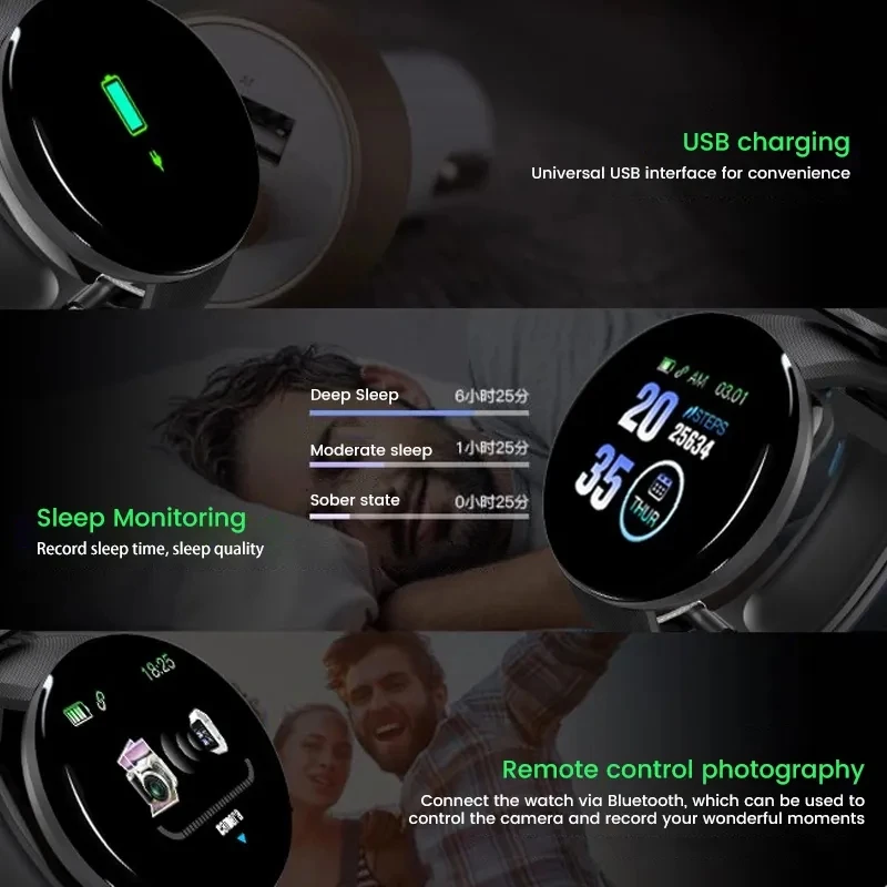 D18 Reloj Inteligente Redondo Smartwatch Mujer Impermeable Deporte Tracker  * 3CKINGDOM *