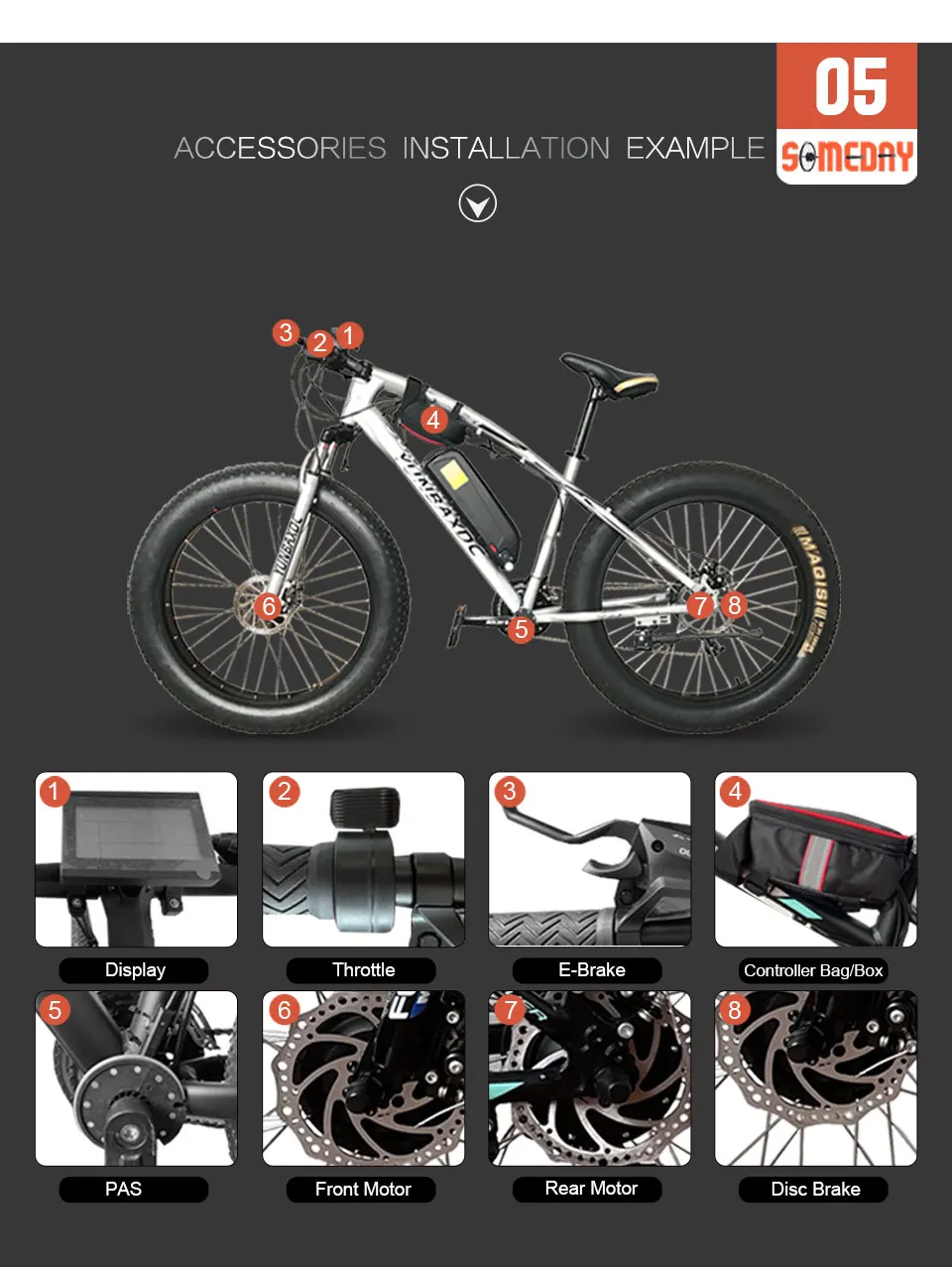 48V 1000W Electric Bike Conversion Kit 20-29 Inch 700C Rear Hub