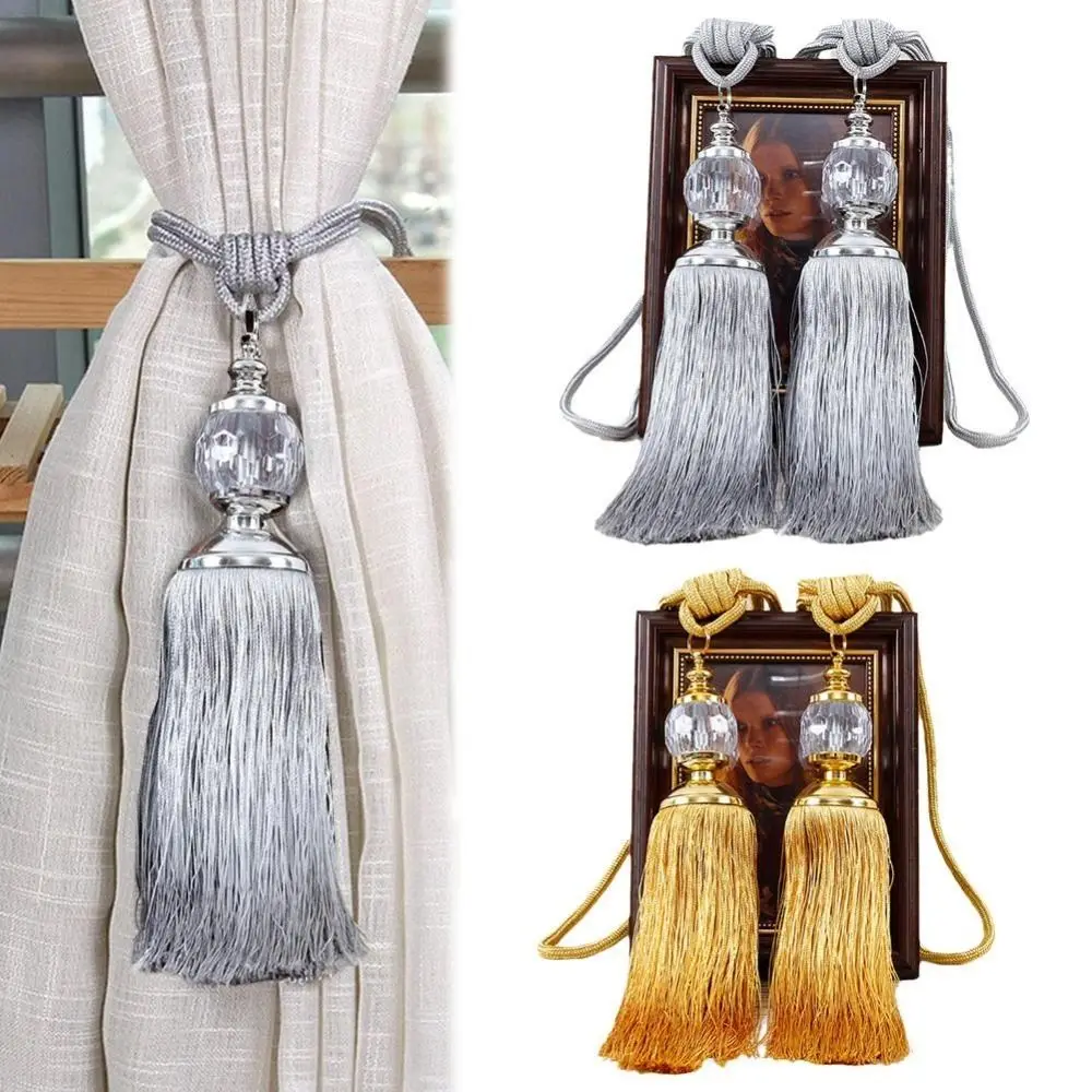 1Pair Euro Plastic Curtain Tieback Polyester Faux Crystal Curtain Buckle Tassels Window Strap