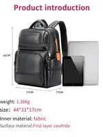 BOPAI Business backpack; Leather backpack; Multi-functional backpack; The first layer of cowhide backpack; Commuting backpack; L 2