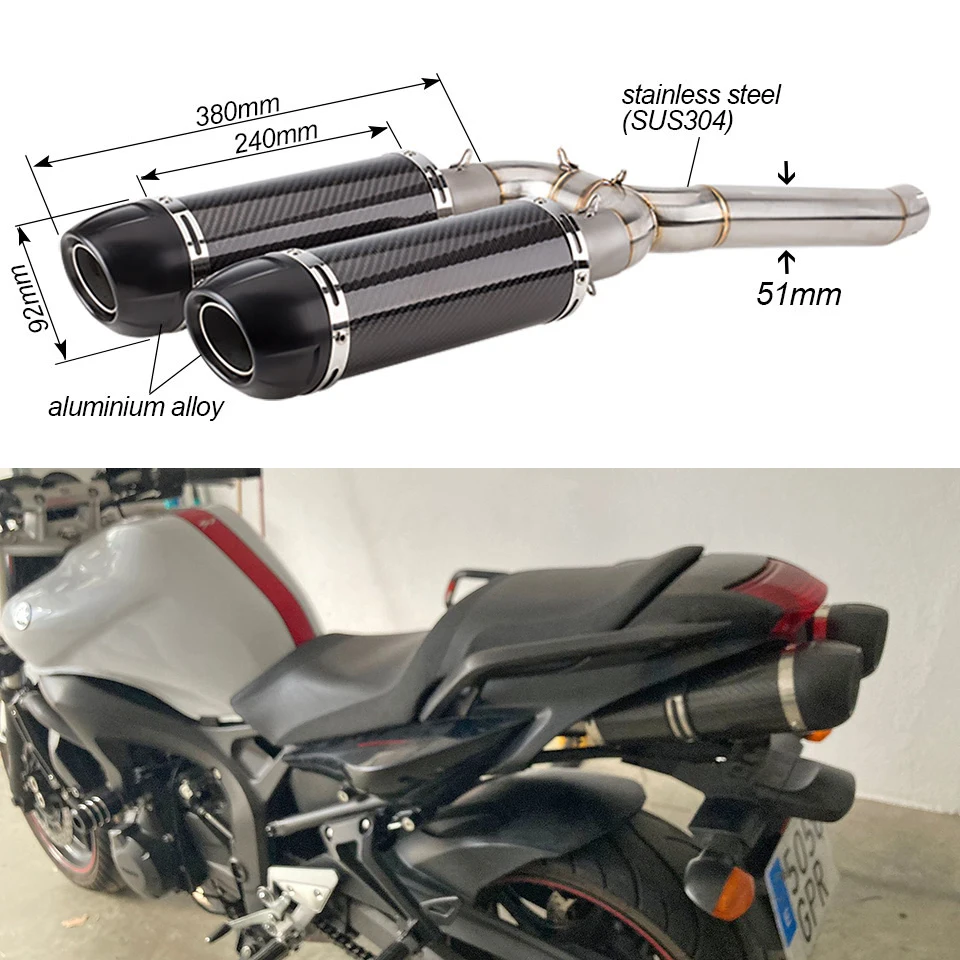 Motorcycle Carbon fiber Exhaust system Slip On For Yamaha FZ6N FZ6S