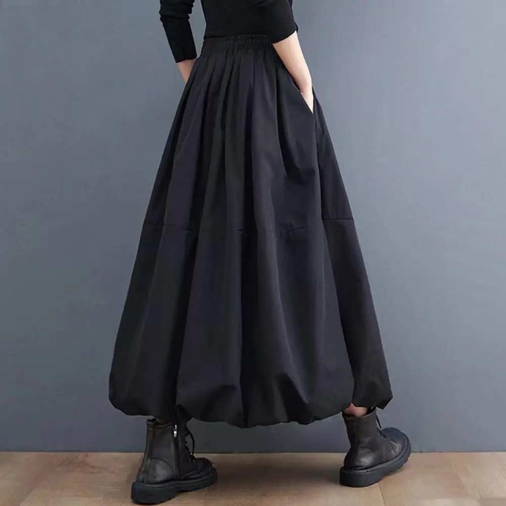 

High Waist A-line Skirt Elegant Women's Winter Woolen Maxi Skirt with High Waist Pockets Fashionable A-line Design for Warmth