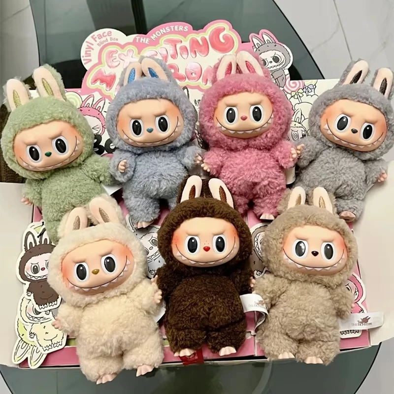 Original Labubu blind box dolls with seated pose and macaron colour designs