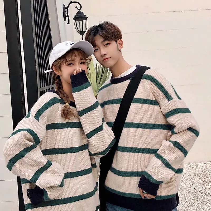 Autumn Winter High-End Classic Striped Jacquard Men's Sweater Round Neck Luxury Pullovers Warm Knit Clothing  Male D157