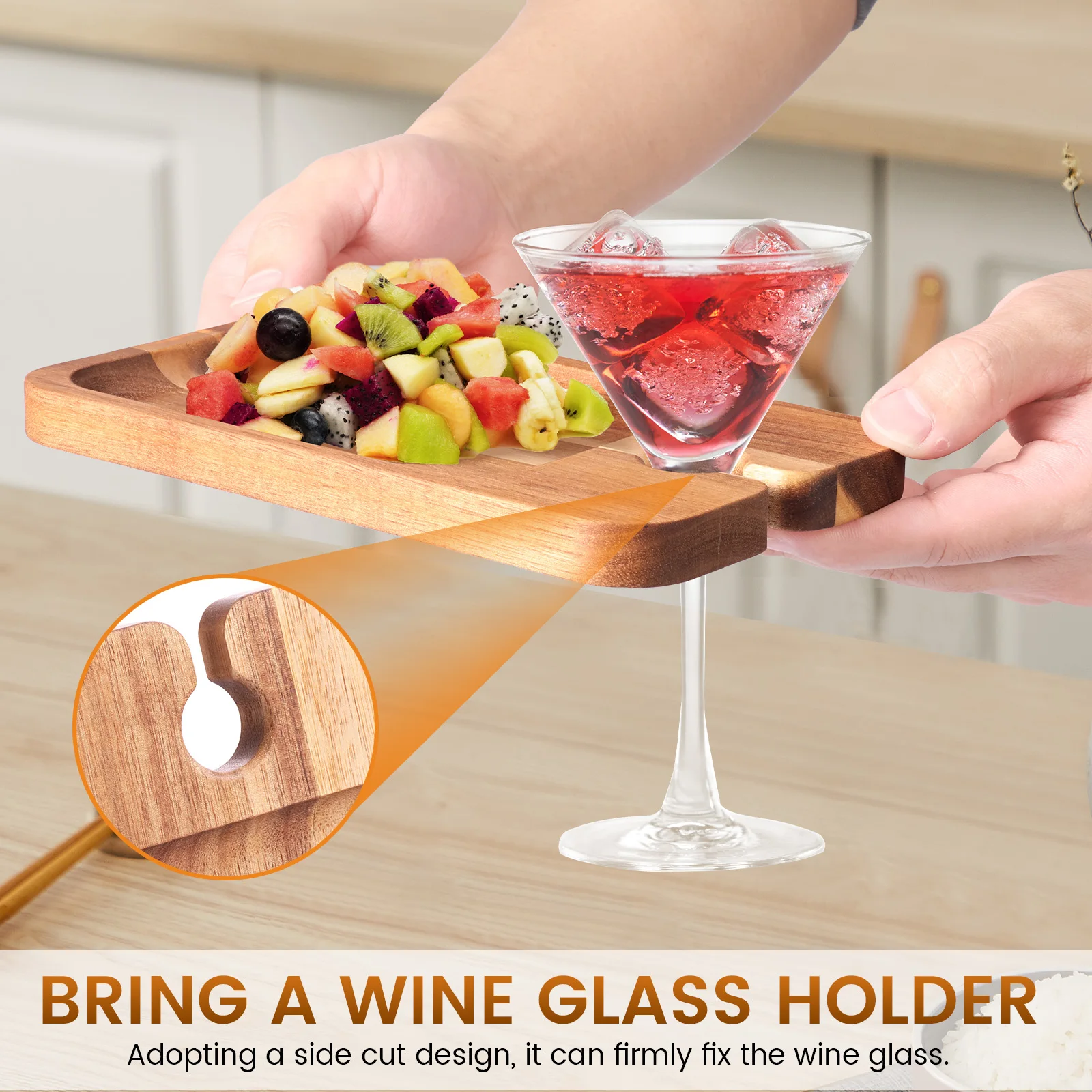 2/6Pcs Wine Appetizer Plates Wood Serving Platter with Glass Holder Fruit Snacks Sushi Food Wood Serving Plates Kitchen Tools
