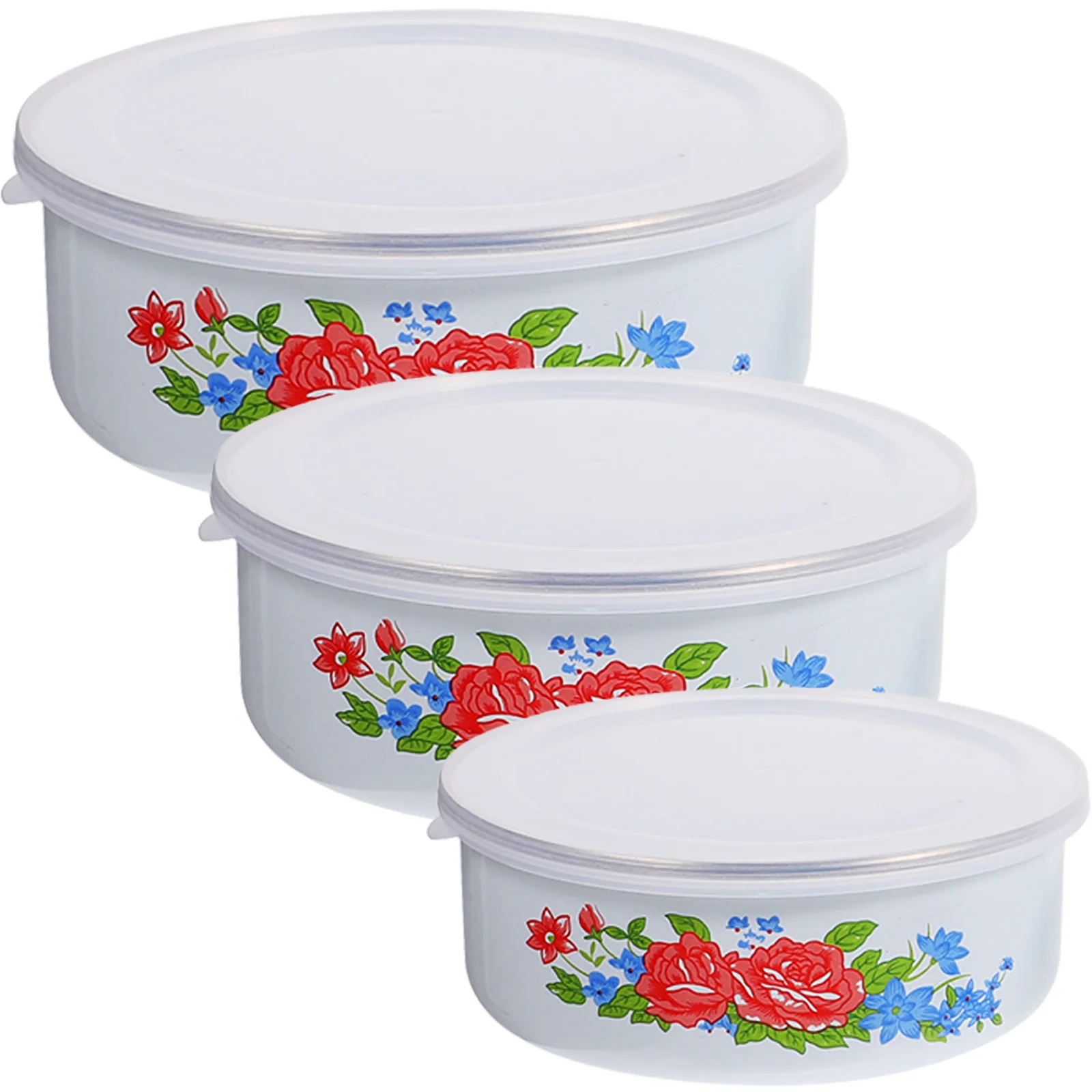

3pcs Enamel Mixing Bowl Practical Food Storage Container Salad Noodle Bowl