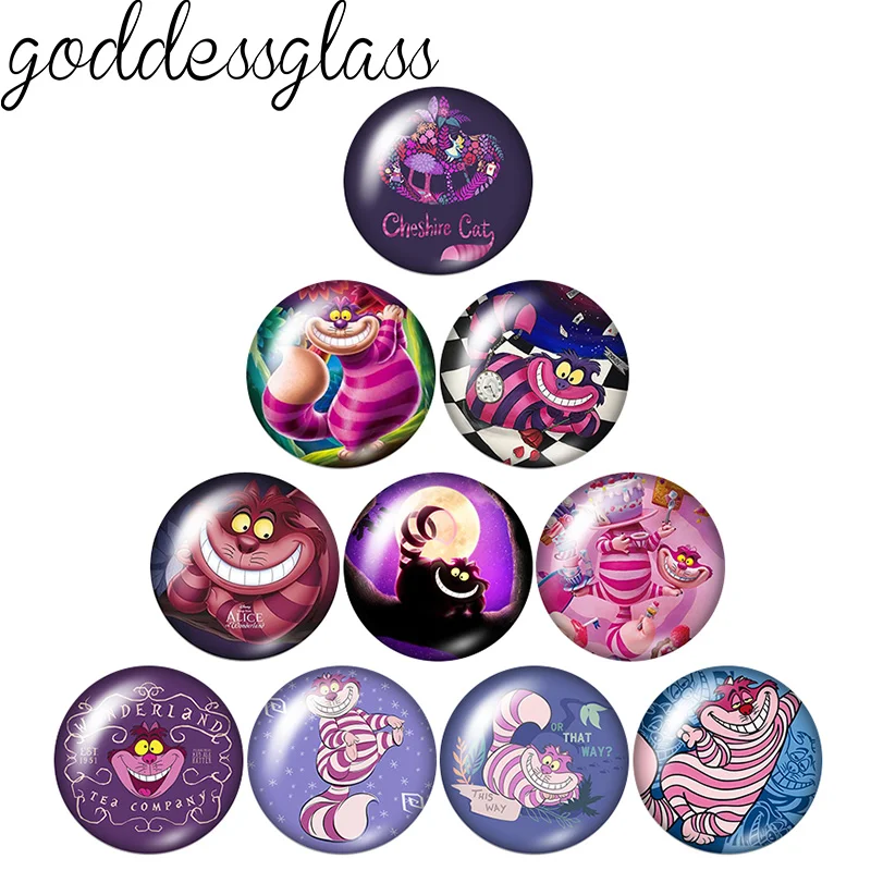 Disney Alice's Adventures Cheshire cat 12mm/18mm/20mm/25mm Round photo glass cabochon flat back Making findings for bracelets leather bracelet silicone bracelet fashion bracelet stainless steel bracelet