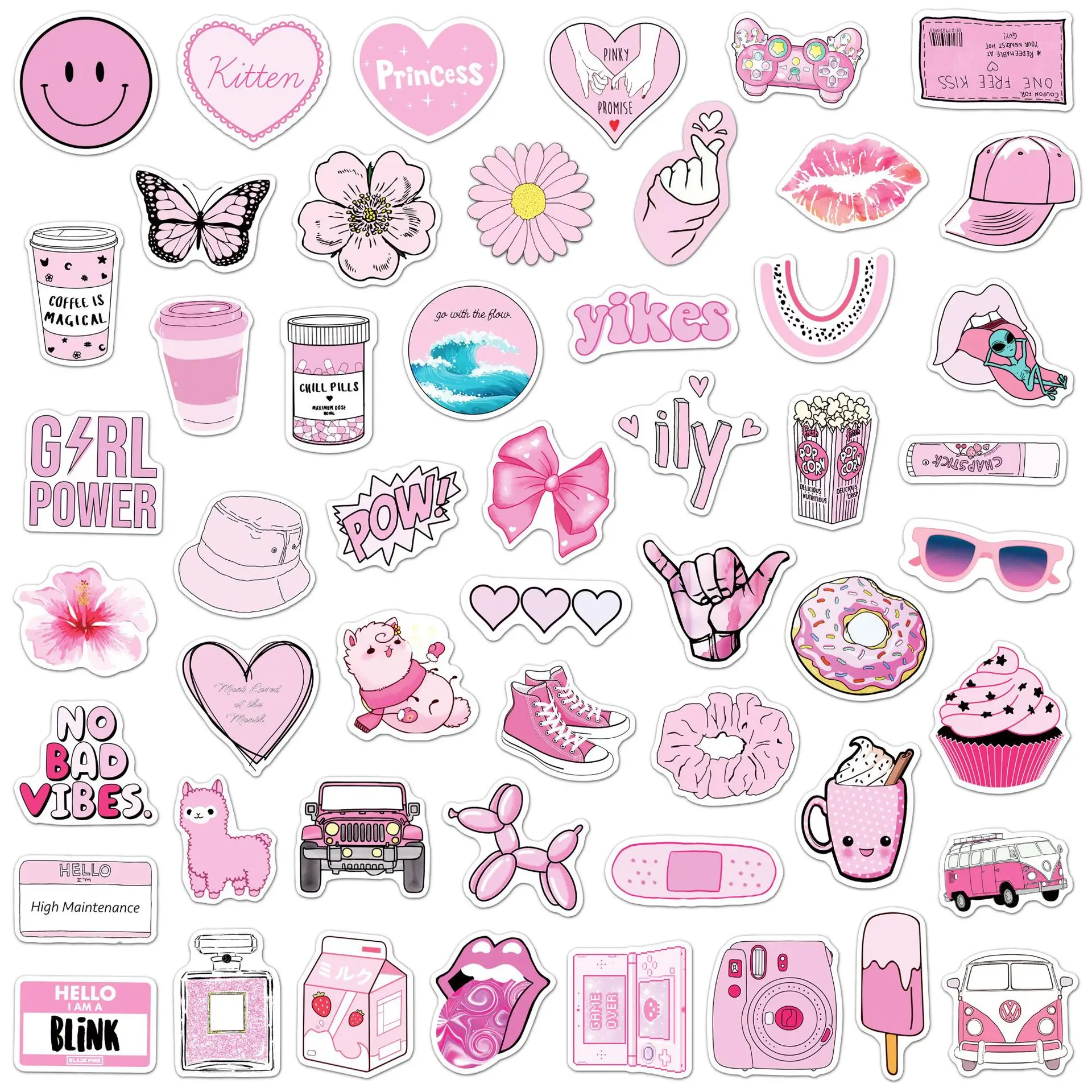 10/30/50/100PCS Pink VSCO Cute Girl Stickers Skateboard Laptop Guitar  Graffiti Luggage Car Sticker Waterproof Decal Toys - AliExpress