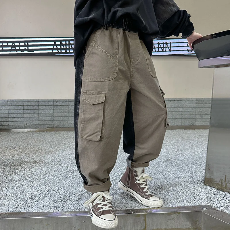 

Boys Pants Jeans Spring and Autumn 2024 New Childrens Autumn Workwear Pants for Middle-aged Children Fashion Trends Trousers