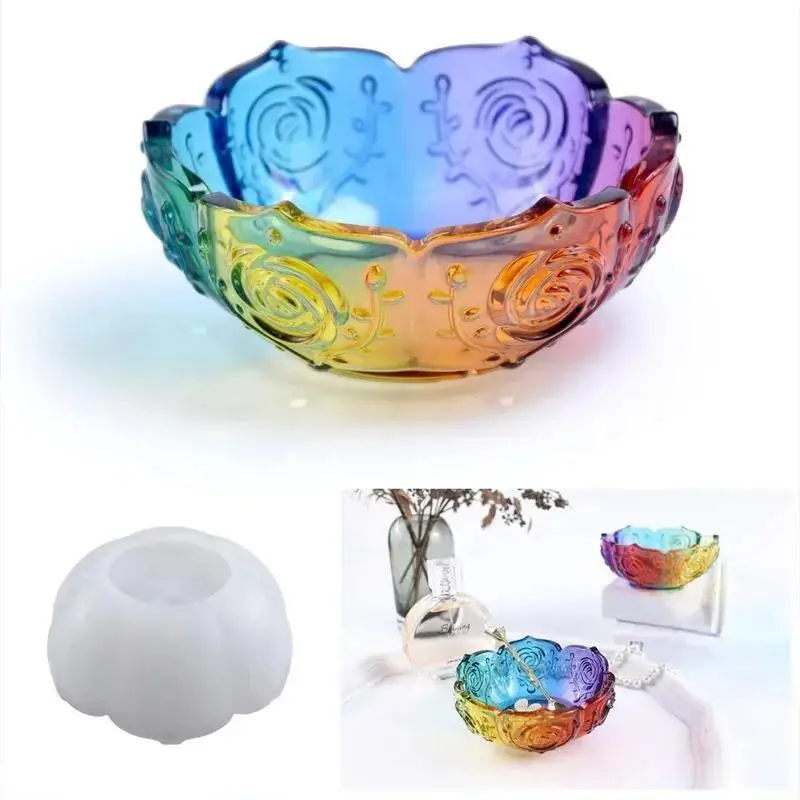 Handmade Silicone Molds Rose Lotus Shape Receptacle Bowl Mold DIY Crystal Glue Epoxy Resin Rose Lotus Storage Bowl Accessories