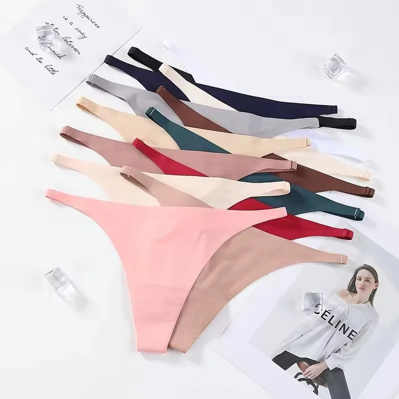 1/3/4Pcs Lot Sexy Panties Seamless Underwear For Women Ice Silk Strings Thin Waistband Thong Panties Woman 1