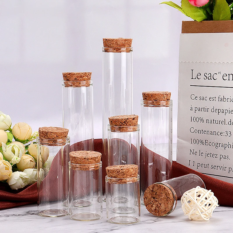5-30ml Clear Glass Bottles with Cork Stopper DIY Crafts Float Vials Spice Candy Scented Tea Storage Straight Mouth Empty Bottles 3