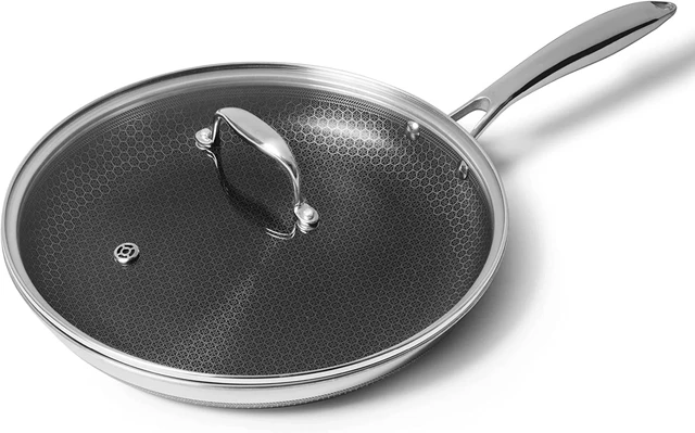 HexClad 12 inch Hybrid Stainless Steel Frying Pan, Nonstick, Black