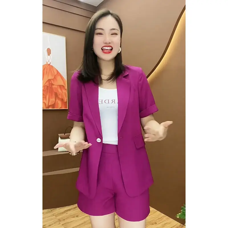 2022 Summer New Elegant Women\'s Shorts Suit Casual Short Sleeve Jacket Blazer Shorts Two Piece Set Office Work Suit Coverall