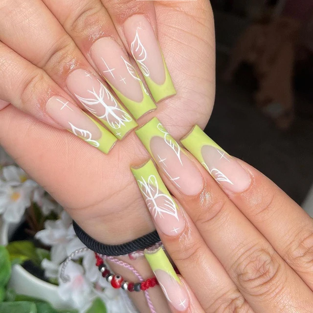 24pcs/Set Detachable Long Coffin Fake Nails European Rainbow Ballerina Full Nail Art Tips Colorful Beauty Artificial False Nails Butterfly series2
