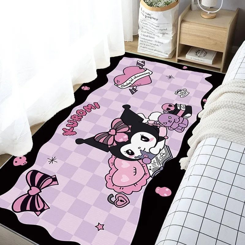 

Мультяшный коврик Sanrio Kuromi, прикроватное одеяло для спальни, нескользящий напольный коврик, домашний легкий в уходе коврик для эркера, износостойкий коврик