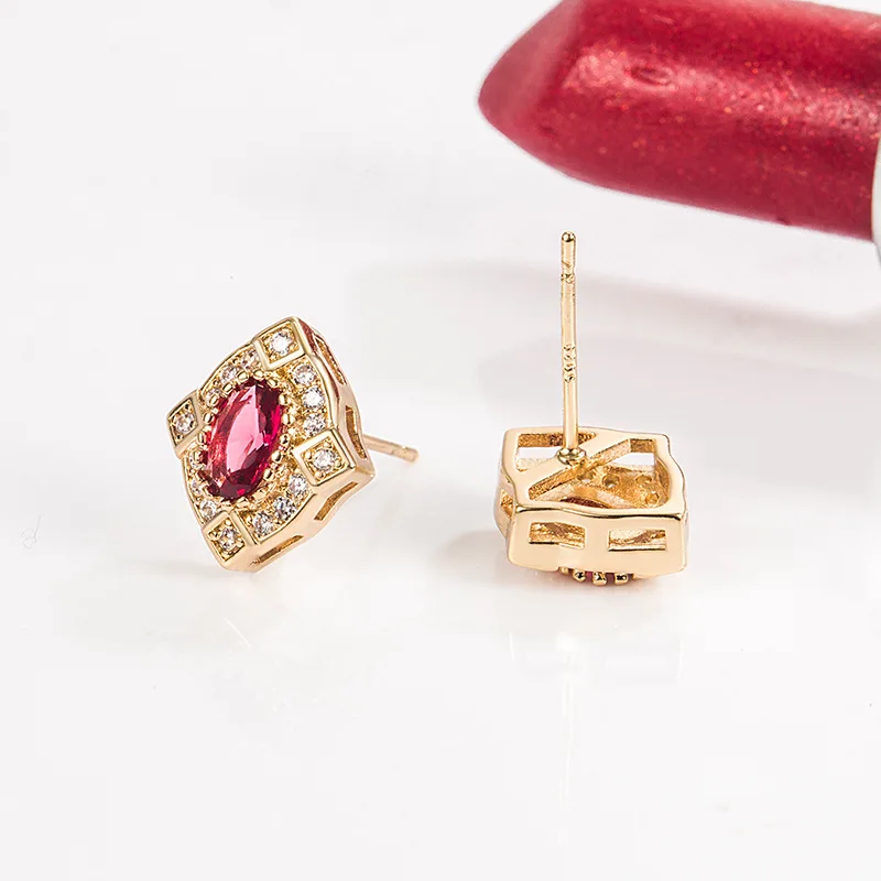 

Solid S925 Sterling Silver Ruby Gemstone Stud Earring for Women Fine Aros Mujer Oreja Red Ruby Gemstone Orecchini Earring