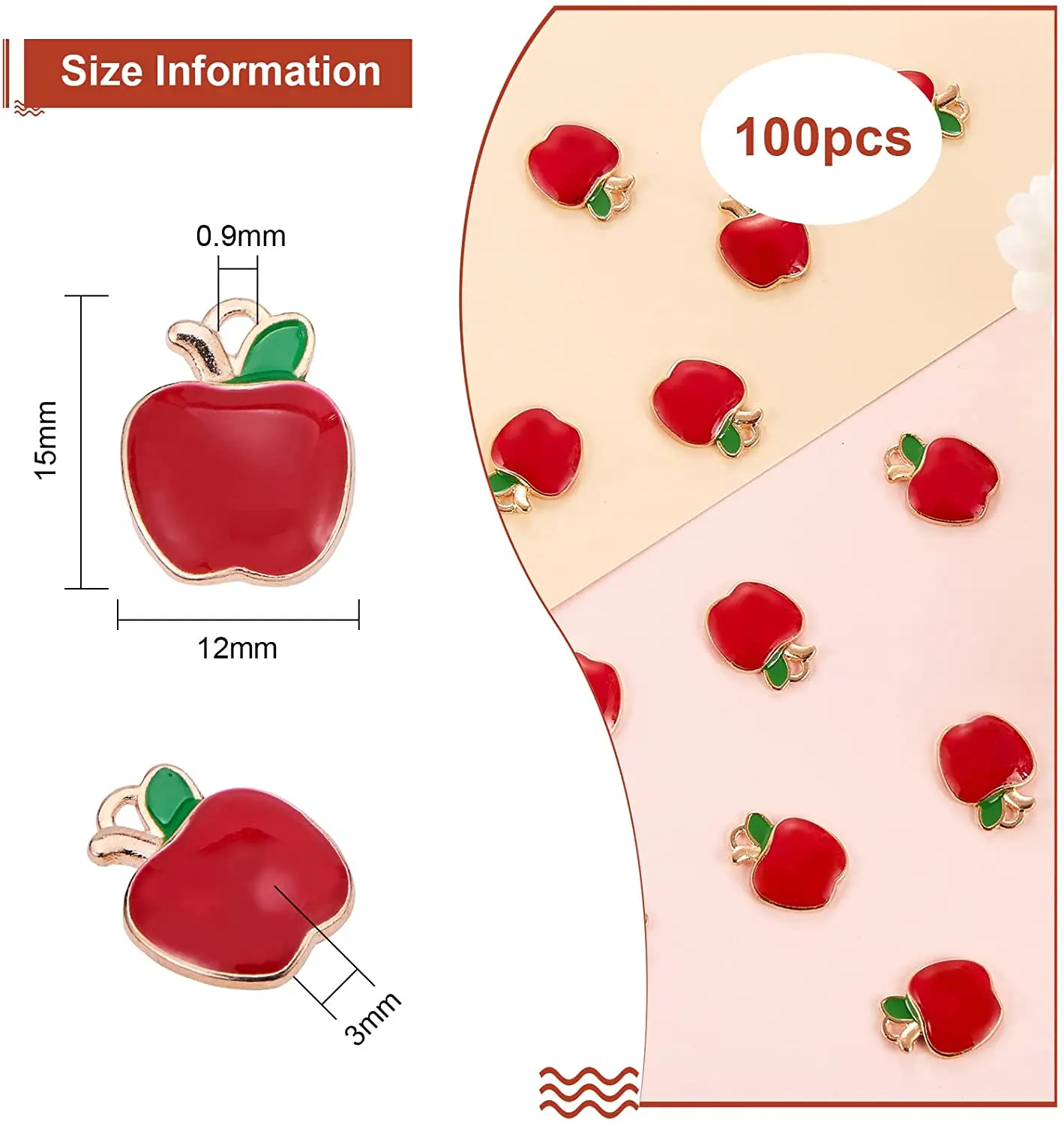 PandaHall 100pcs Enamel Red Apple Charms Gold Plated Apple Charms Mini Apple Fruit Dangle Charms for DIY Jewelry Craft Supplies