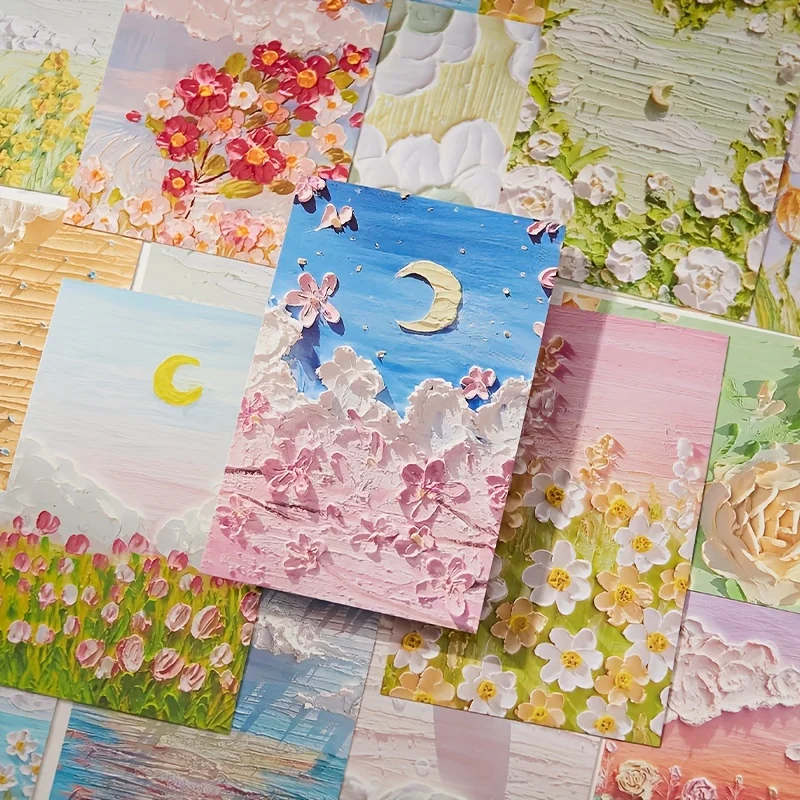30 oil painting postcards art greeting cards layered art greeting cards Flower and Grass Mountain Butterfly Moon