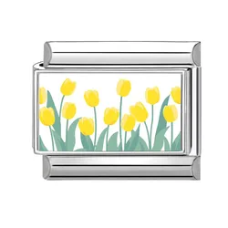 Purple Floral Italian Charm Links for Stainless Steel Bracelets - Daisy, Tulip, Sunflower Design for Women DIY Jewelry Making (A2)