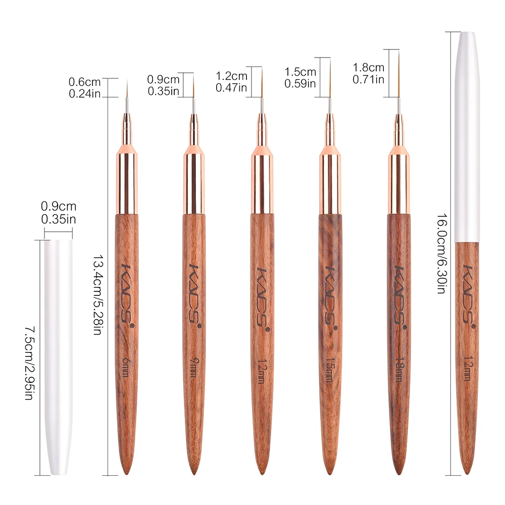 KADS 6/9/12/15/18mm Nail Art Liner Brush for Nails Red Wood Handle Drawing Lines Stripe Painting Art Design Pen Manicure Tool 6