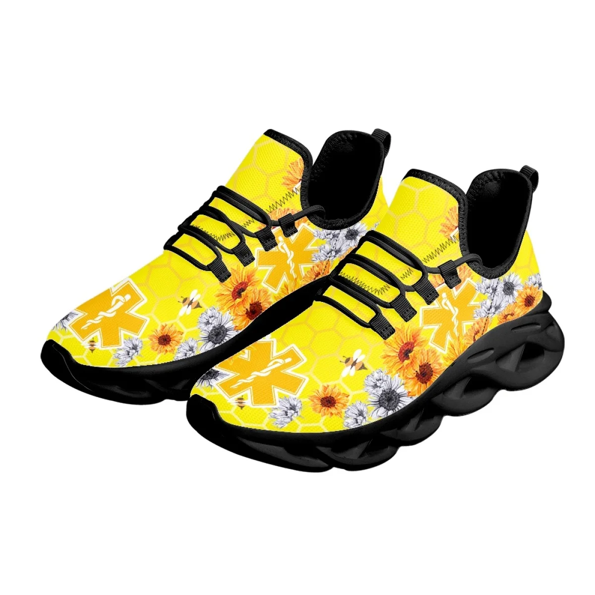 INSTANTARTS Womens Mesh Swing Shoes New Sunflower Bee EMT Design Mesh Breathable Air Cushion Sneakers for Ladies Zapatillas 2024