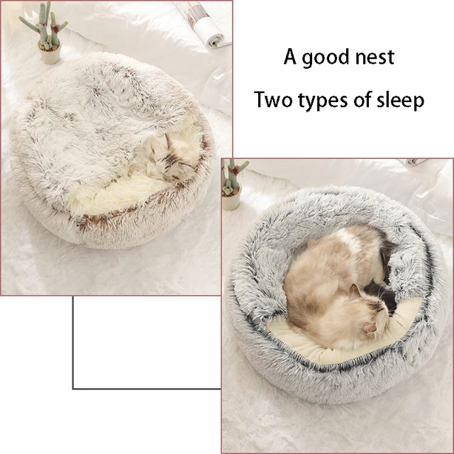 Cat Bed Pet Mattress Warm Soft Plush Pet Bed with Cover Round  Cat Dog  Sleeping Nest Cave for Small Dogs kitten 5