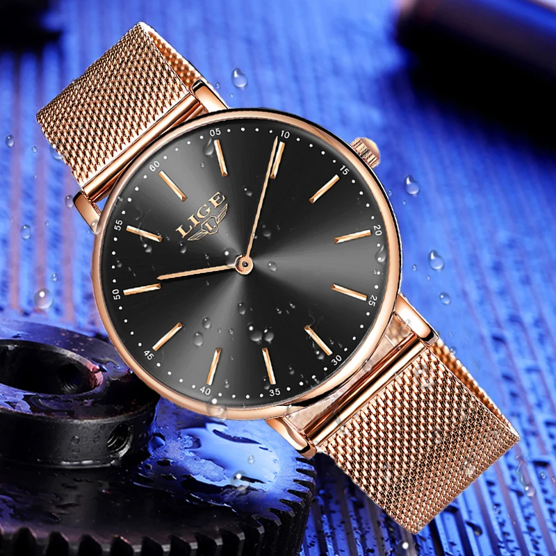 LIGE Fashion Luxury Watch Business Mesh Belt Quartz Watches for Men Wristwatch Casual Sport Waterproof Simple Clock Reloj Hombre
