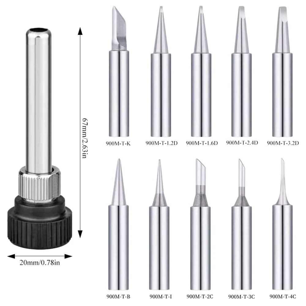 10Pcs Soldering Iron Tips 900M Lead-Free Replaceable with Welding Sleeve for Station