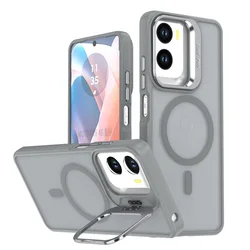 Matte Semi - Transparent Lens Bracket Case with Magnetic Ring and Wireless Charging Feature - Motorola Moto G06 (GRAY)