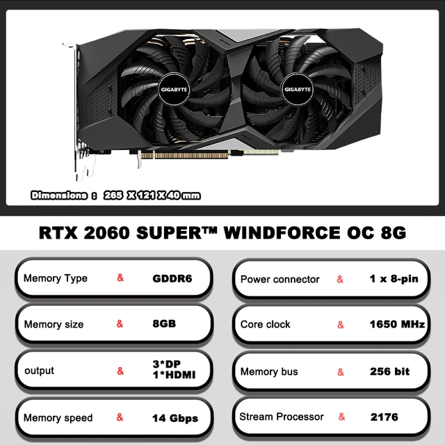 kort pedal Ernæring New Gigabyte Geforce Rtx 2060 Super Windforce Oc 8g 2060s 12nm 8g 14000 Mhz  Gddr6 256bit Support Amd Intel Desktop Cpu - Graphics Cards - AliExpress