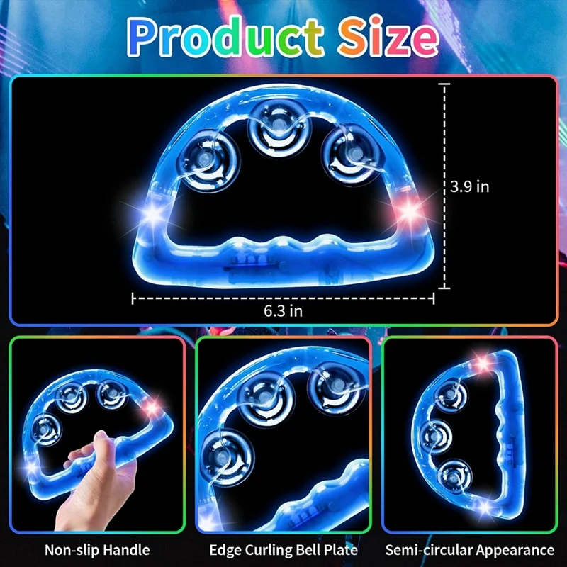 Light Up LED Tambourine 12 Pieces Musical Flashing Glow Handheld Percussion Instrument