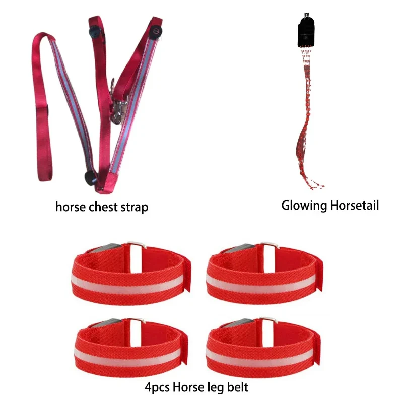 Horse Riding Equipment LED Horse Legs Chest Tails Straps 3Pcs Set Horsing Riding Luminous Equestrian Suits Night Lights Visible Horse Equipments