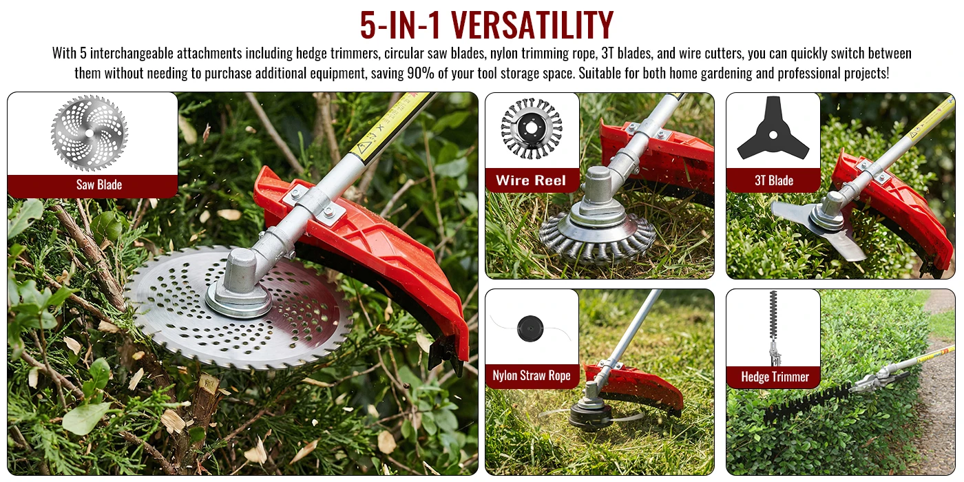 CONENTOOL 5-in-1 Benzin-Trimmer 11000 U/min Rasenmäher 52cc Benzin-Heckenschere 2-Takt-Motor 2,5KW Benzin-Freischneider Gartenwerkzeuge – Detail 3