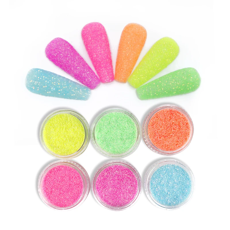 Nail Powder Acrylic Nail Powder 6Color/Set Iridescent Glitter Sugar Nail Art Shiny Powder Dust Sparkly Chrome Pigment Manicure Decoration DIY For Nails Supplies