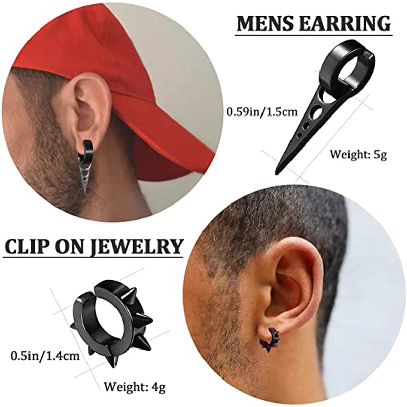 1/10 Pcs/1 Set Clip-on Hoop Earrings Men's Stainless Steel Fake Perforated Pendant Earrings Cross Feather Ear Clips