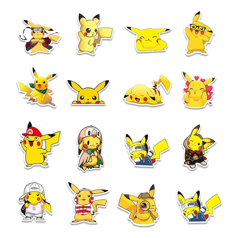 50/100Pcs Pokemon Stickers Kawaii Pikachu Stiker Skateboard Bicycle Guitar  Laptop Kids Waterproof Toys Gift