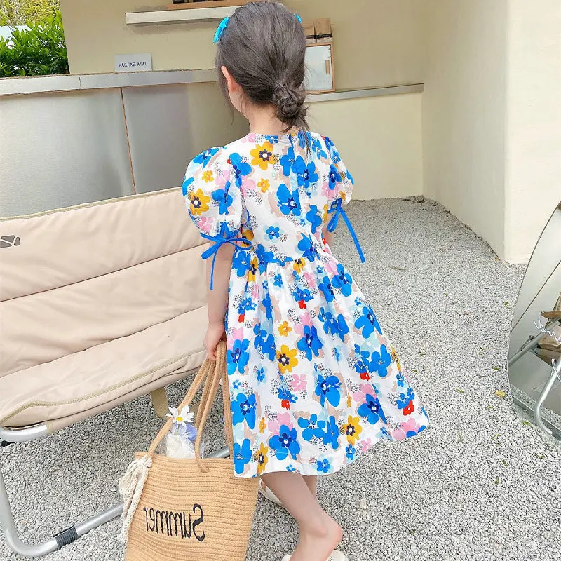 2023 New Bowknot Sleeved Girl Spring Aline Casual Dresses Round Neck Baby  Girl Princess Dress Infant Clothes Kids Outfit