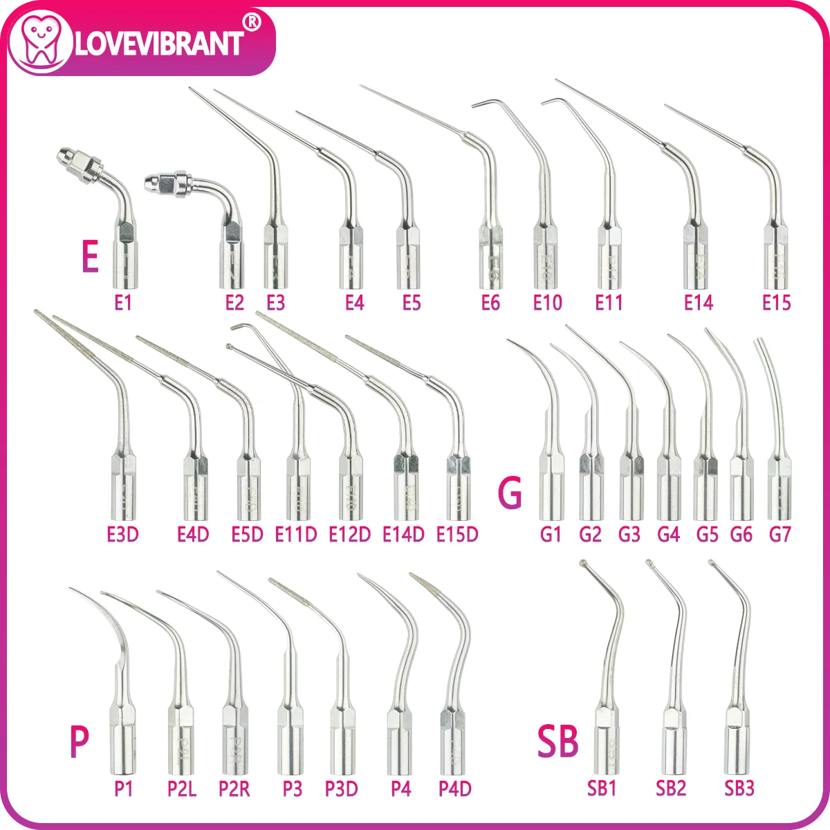 

Dental Ultrasonic Scaler Scaling Tips E G P SB Series for EMS UDS Scaler Handpiece High Quality Dentistry Products Dentist Tools