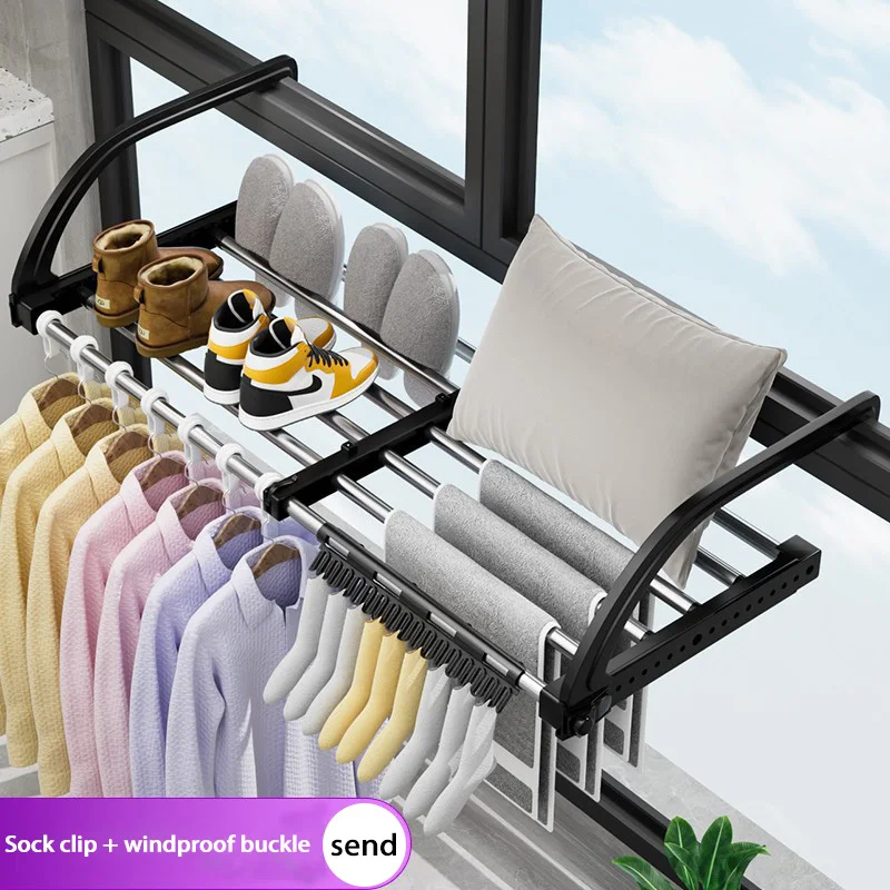 Foldable Clothes Drying Rack Balcony Extendable Drying Shoes Pillows Tainless Steel Fixed Balcony Window Organizer Hanger New