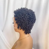 Haute qualité 13*4 dentelle avant africaine défilement chenille couleur naturelle 6 pouces perruque de cheveux humains 180% densité brésilienne vierge Remy 3