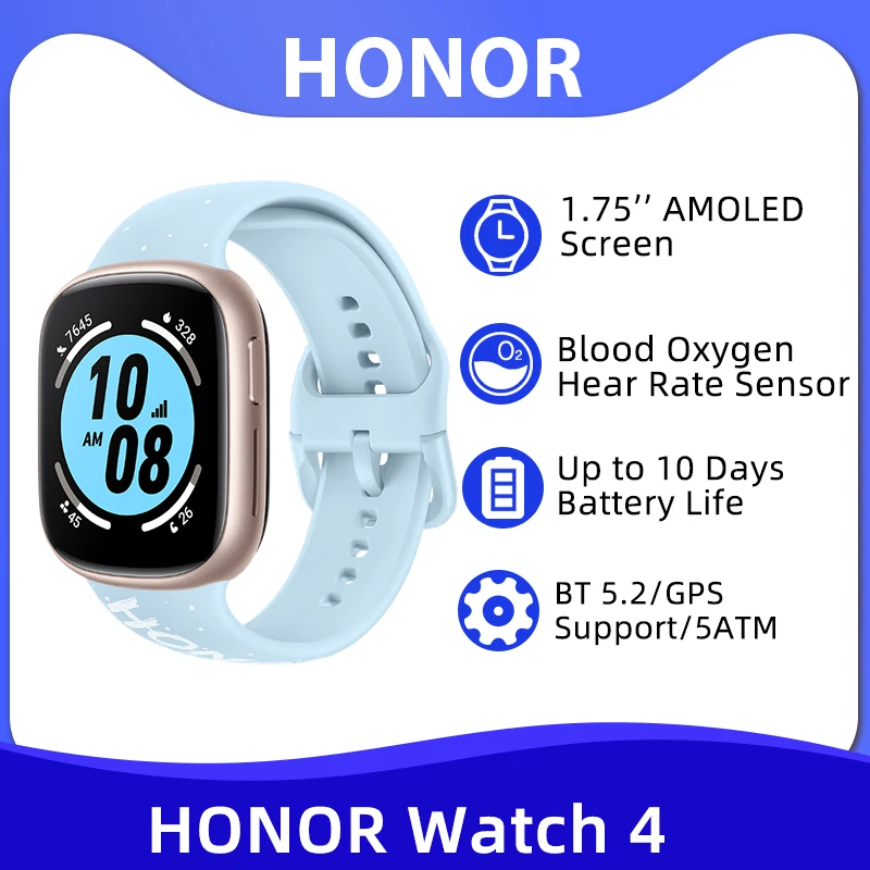 NEW HONOR Watch 4 GOLD 1.75 AMOLED 5ATM Bluetooth GPS Android iOS  Smartwatch