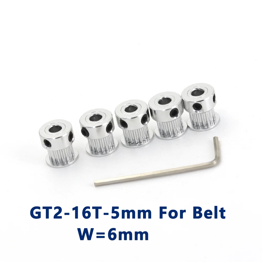 

5pcs 16 Teeth 2GT 2M 2MGT Timing Synchronous Pulley Bore 5mm for Rubber GT2 Open Belt Width 6mm small backlash 16Teeth 16T