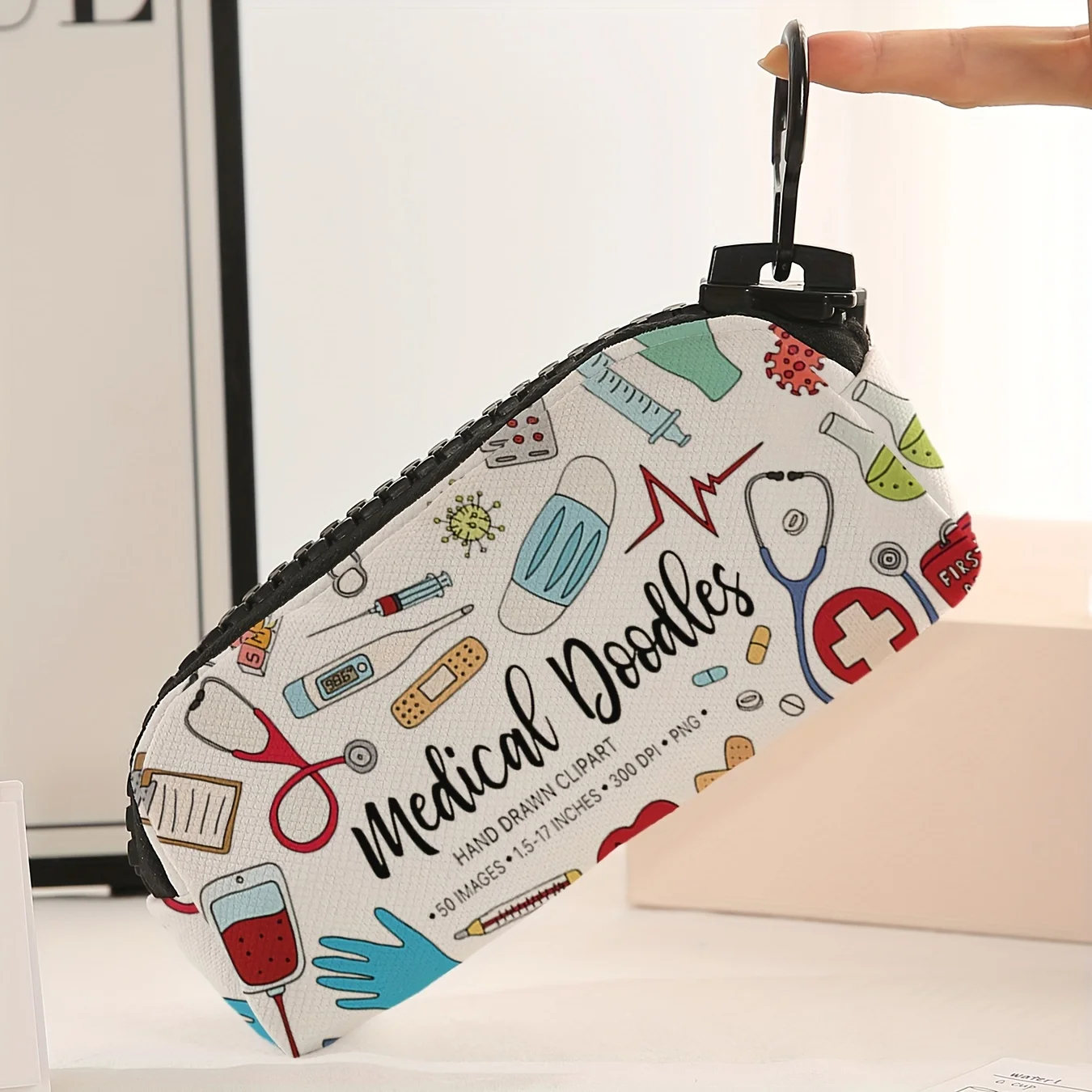 1pc, Large Zipper Medical Supplies Pattern Printed Makeup Bag Large Zipper Stationery Pencil Box Suitable for School Supplies