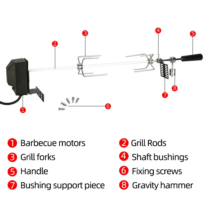 220V BBQ Grill Motor Meat Forks Set Rotating Motor Electric Rotisserie Spit Rod For Camping Household Cooking BBQ Motor Set 3